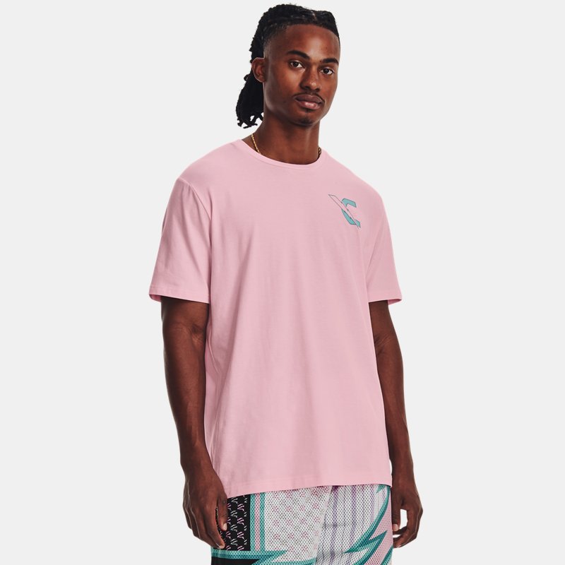 Under Armour Men's Curry Animated Short Sleeve Pink Sugar / White XL